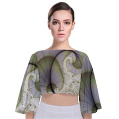 Graphic Fractal Eddy Curlicue Leaf Tie Back Butterfly Sleeve Chiffon Top by Pakrebo