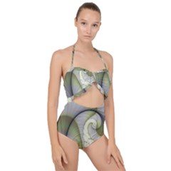 Graphic Fractal Eddy Curlicue Leaf Scallop Top Cut Out Swimsuit by Pakrebo