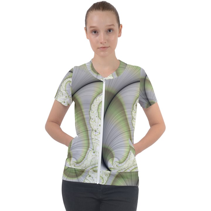 Graphic Fractal Eddy Curlicue Leaf Short Sleeve Zip Up Jacket