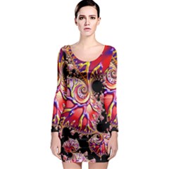 Fractals Colorful Pattern Long Sleeve Bodycon Dress by Pakrebo