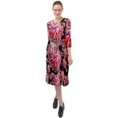 Fractals Colorful Pattern Ruffle End Midi Chiffon Dress