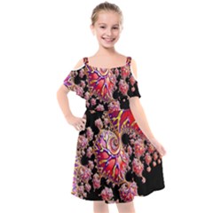 Fractals Colorful Pattern Kids  Cut Out Shoulders Chiffon Dress