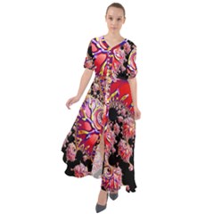 Fractals Colorful Pattern Waist Tie Boho Maxi Dress