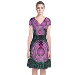 Fractal Traditional Fractal Hypnotic Short Sleeve Front Wrap Dress by Pakrebo