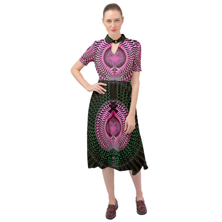 Fractal Traditional Fractal Hypnotic Keyhole Neckline Chiffon Dress