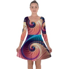 Fractal Multi Colored Fantasia Quarter Sleeve Skater Dress by Pakrebo