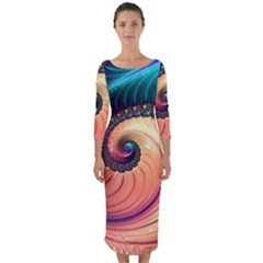 Fractal Multi Colored Fantasia Quarter Sleeve Midi Bodycon Dress by Pakrebo