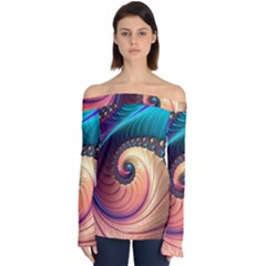 Fractal Multi Colored Fantasia Off Shoulder Long Sleeve Top by Pakrebo