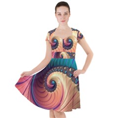 Fractal Multi Colored Fantasia Cap Sleeve Midi Dress by Pakrebo