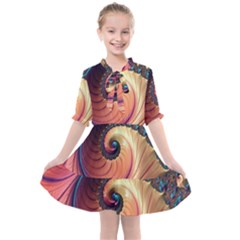 Fractal Multi Colored Fantasia Kids  All Frills Chiffon Dress