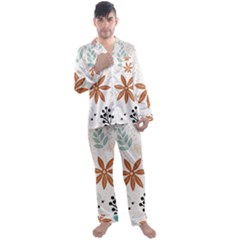 Nature Shape Leaves Flowers Art Men s Satin Pajamas Long Pants Set