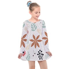 Nature Shape Leaves Flowers Art Kids  Long Sleeve Dress by Pakrebo