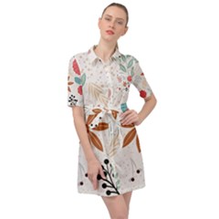 Nature Shape Leaves Flowers Art Belted Shirt Dress