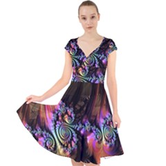 Fractal Colorful Background Cap Sleeve Front Wrap Midi Dress by Pakrebo