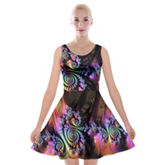 Fractal Colorful Background Velvet Skater Dress by Pakrebo