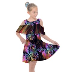 Fractal Colorful Background Kids  Shoulder Cutout Chiffon Dress by Pakrebo