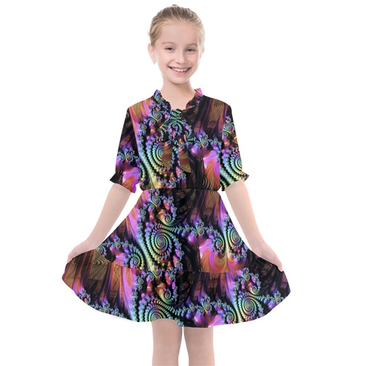 Fractal Colorful Background Kids  All Frills Chiffon Dress