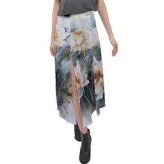 Roses Watercolour Velour Split Maxi Skirt