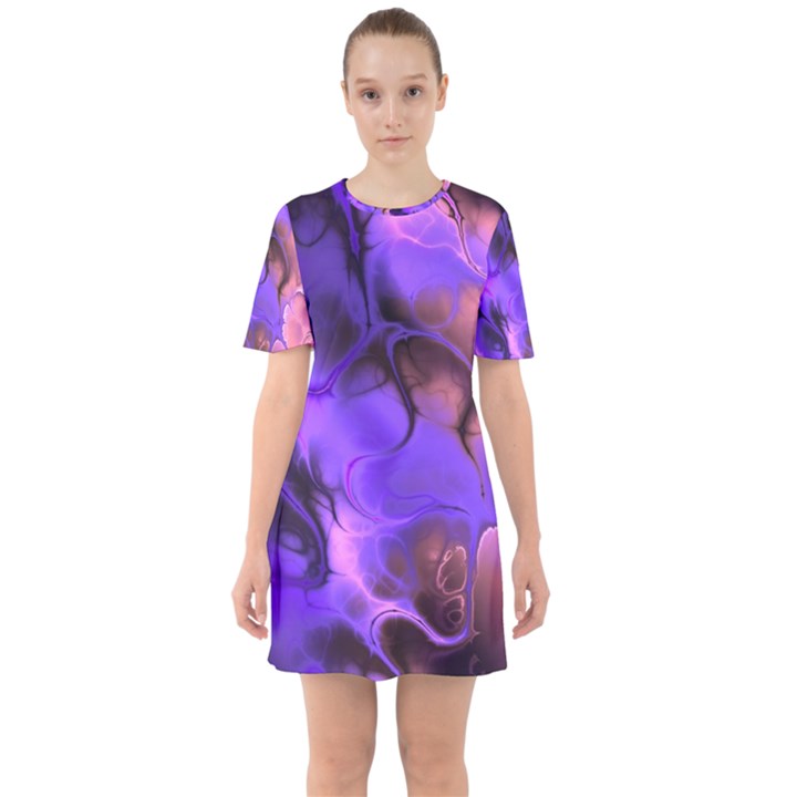 Fractal Flower Sixties Short Sleeve Mini Dress