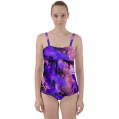 Fractal Flower Twist Front Tankini Set by Pakrebo