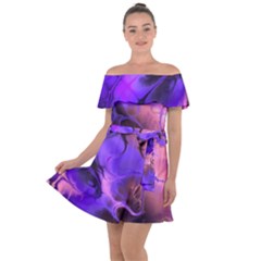 Fractal Flower Off Shoulder Velour Dress by Pakrebo