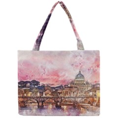 City Buildings Bridge Water River Mini Tote Bag by Pakrebo