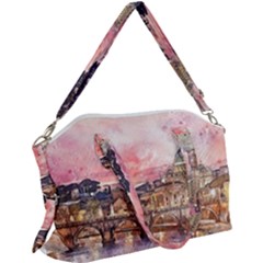 City Buildings Bridge Water River Canvas Crossbody Bag by Pakrebo