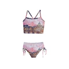 City Buildings Bridge Water River Girls  Tankini Swimsuit by Pakrebo