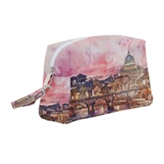 City Buildings Bridge Water River Wristlet Pouch Bag (medium) by Pakrebo