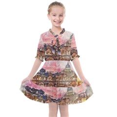 City Buildings Bridge Water River Kids  All Frills Chiffon Dress by Pakrebo