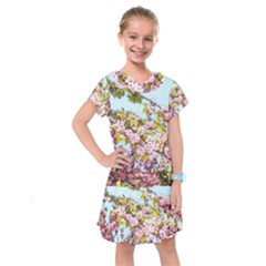 Spring Pink Floral Blue Sky Kids  Drop Waist Dress by CashewDress