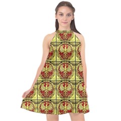 Polish Bank Note Halter Neckline Chiffon Dress  by ArtworkByPatrick