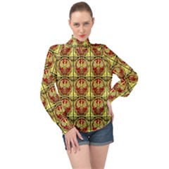 Polish Bank Note High Neck Long Sleeve Chiffon Top by ArtworkByPatrick