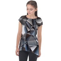 Triangles Polygon Color Silver Uni Cap Sleeve High Low Top by Pakrebo