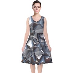 Triangles Polygon Color Silver Uni V-neck Midi Sleeveless Dress 