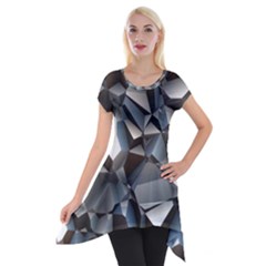 Triangles Polygon Color Silver Uni Short Sleeve Side Drop Tunic by Pakrebo