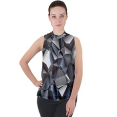 Triangles Polygon Color Silver Uni Mock Neck Chiffon Sleeveless Top by Pakrebo