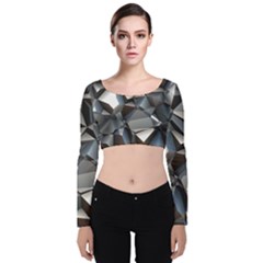 Triangles Polygon Color Silver Uni Velvet Long Sleeve Crop Top by Pakrebo