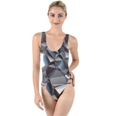 Triangles Polygon Color Silver Uni High Leg Strappy Swimsuit by Pakrebo