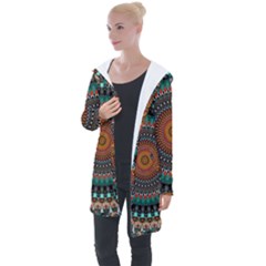 Ornament Circle Picture Colorful Longline Hooded Cardigan