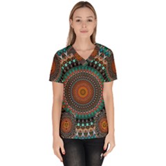 Ornament Circle Picture Colorful Women s V-neck Scrub Top by Pakrebo