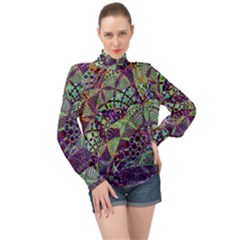 Background Design Art Artwork High Neck Long Sleeve Chiffon Top