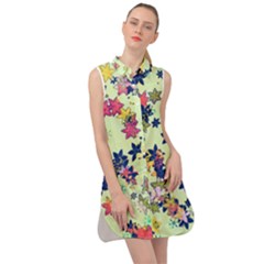 Flowers Ornament Decoration Sleeveless Shirt Dress