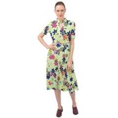 Flowers Ornament Decoration Keyhole Neckline Chiffon Dress