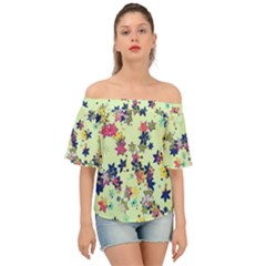 Flowers Ornament Decoration Off Shoulder Short Sleeve Top