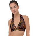 Fractal Brown Golden Intensive Halter Plunge Bikini Top View1