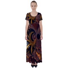 Fractal Brown Golden Intensive High Waist Short Sleeve Maxi Dress by Pakrebo