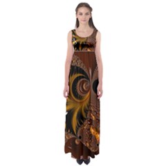 Fractal Brown Golden Intensive Empire Waist Maxi Dress by Pakrebo