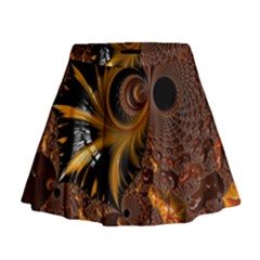 Fractal Brown Golden Intensive Mini Flare Skirt by Pakrebo