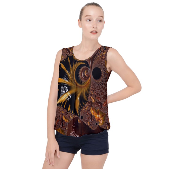 Fractal Brown Golden Intensive Bubble Hem Chiffon Tank Top